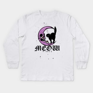 Meow Vibes Angry Black Cat Design Kids Long Sleeve T-Shirt